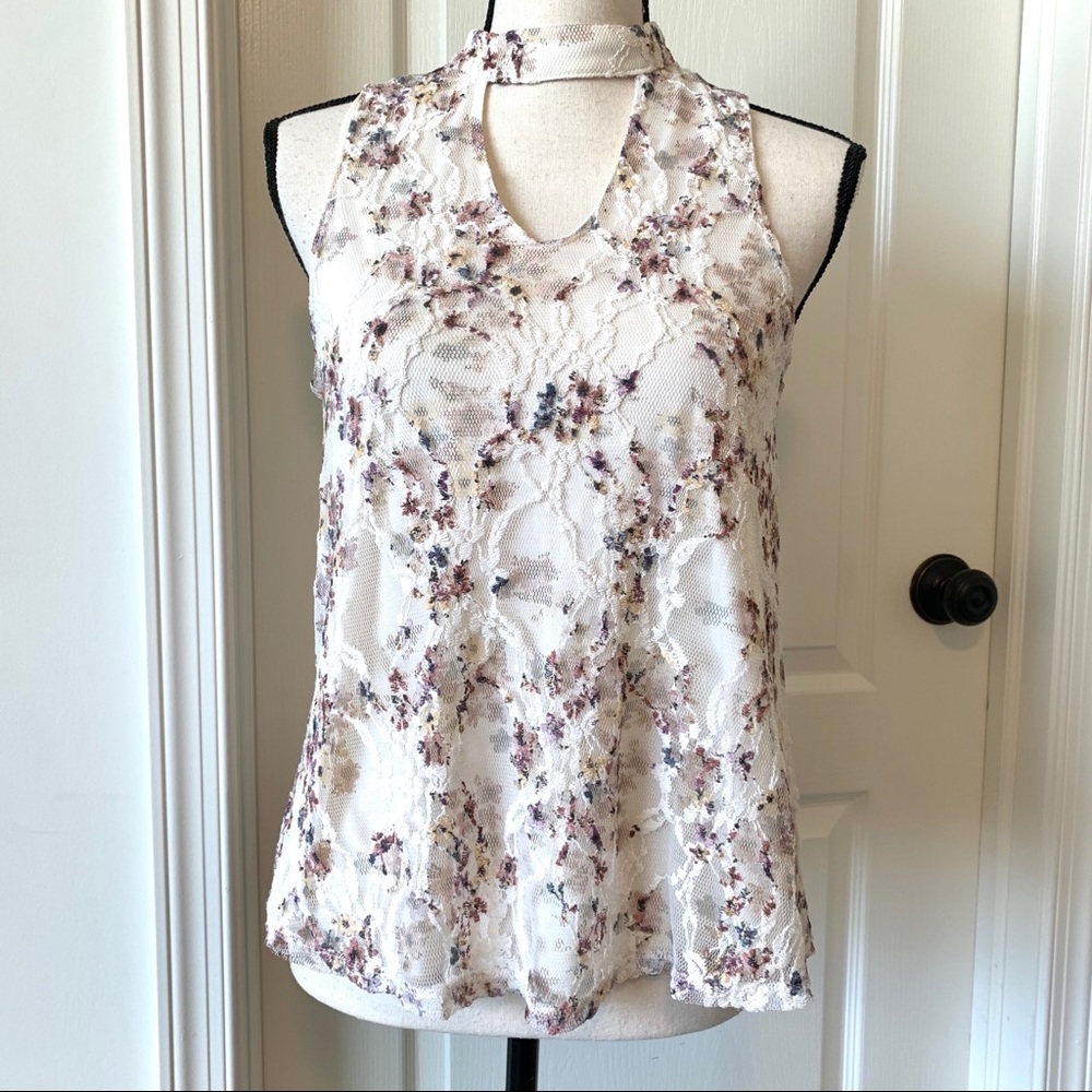 ROW—A Lace Overlay Floral Halter Top—SZ. XS
